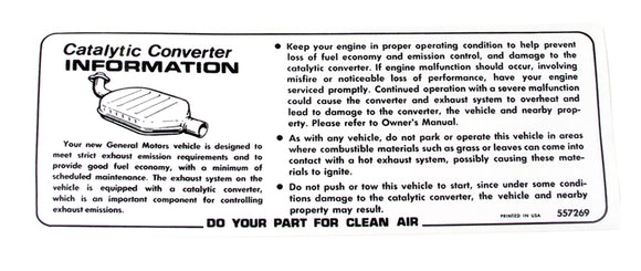 1976-1978 Chevrolet Corvette Decal. Catalytic Converter