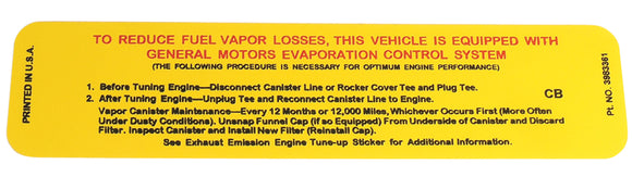 1971-1971 Chevrolet Corvette Label. Emission On Vapor Canister