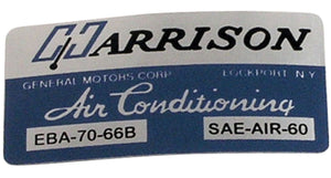 1966-1966 Chevrolet Corvette Decal. Air Conditioner Foil Plate