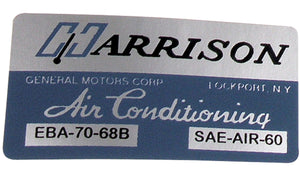 1968-1968 Chevrolet Corvette Decal. Air Conditioner Foil Plate