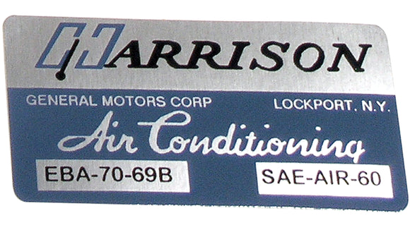 1969-1969 Chevrolet Corvette Decal. Air Conditioner Foil Plate