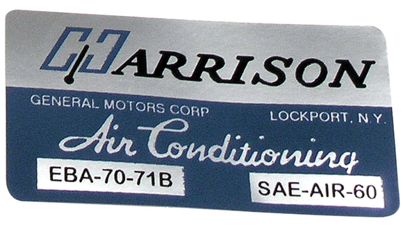 1971-1971 Chevrolet Corvette Decal. Air Conditioner Foil Plate