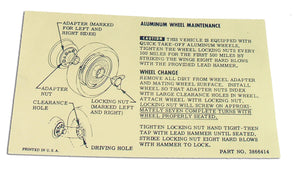 1964-1966 Chevrolet Corvette Instructions. Knock-Off Wheel-Glovebox