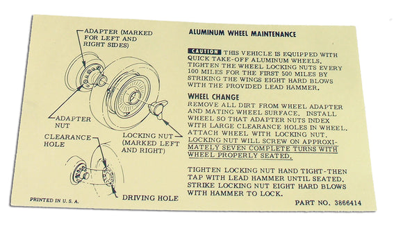 1964-1966 Chevrolet Corvette Instructions. Knock-Off Wheel-Glovebox