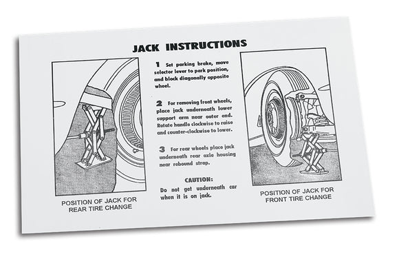 1953-1960 Chevrolet Corvette Decal. Jacking Instruction