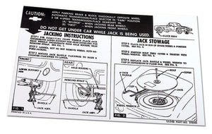 1961-1962 Chevrolet Corvette Decal. Jacking Instruction