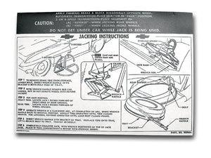 1963-1964 Chevrolet Corvette Decal. Jacking Instruction