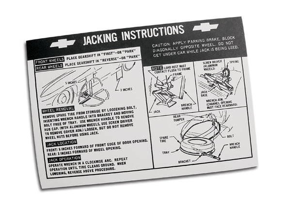 1967-1967 Chevrolet Corvette Decal. Jacking Instruction