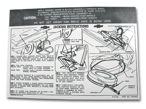 1963-1966 Chevrolet Corvette Decal. Jacking Instruction W/Knock-Off Wheel