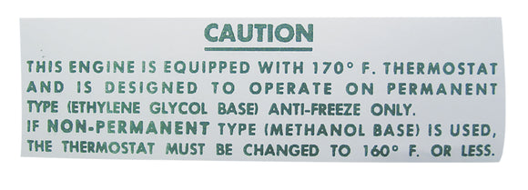 1958-1962 Chevrolet Corvette Decal. Radiator Caution