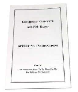 1963-1963 Chevrolet Corvette Instructions. Radio Am/Fm