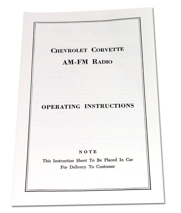 1963-1963 Chevrolet Corvette Instructions. Radio Am/Fm