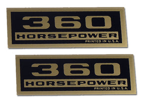 1962-1963 Chevrolet Corvette Decals. Valve Cover 360 Horsepower