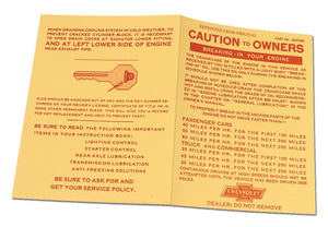 1956-1960 Chevrolet Corvette Card. Engine Break-In