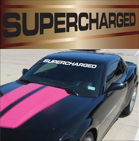 1953-2023 Universal Universal SUPERCHARGED Script Windshield Decal - Solid Lettering - 40in - Gloss Black