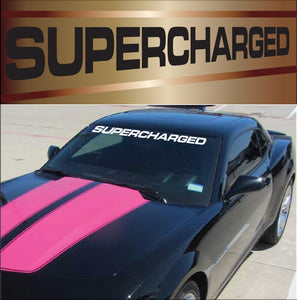 1953-2023 Universal Universal SUPERCHARGED Script Windshield Decal - Solid Lettering - 40in - Gloss White