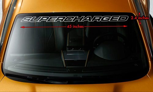 1953-2023 Universal Universal SUPERCHARGED Script Windshield Decal - Outlined Lettering - 36in - Gloss Black