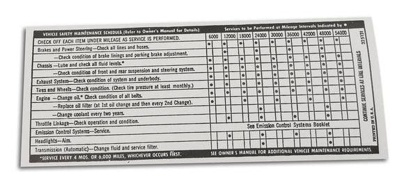 1971-1972 Chevrolet Corvette Label. Maintenance