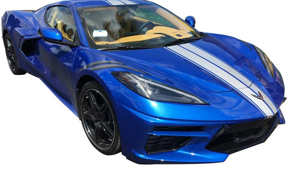 2020-2023 Chevrolet Corvette Front to Back Dual Stripes - Gloss Rapid Blue W/Gloss Rapid Blue Pinstripes