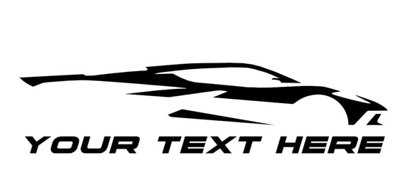 2020-2023 Chevrolet Corvette V2 Silhouette & Custom Text Decal - Black Carbon Fiber 9x1.5