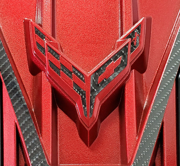 2020-2023 Chevrolet Corvette Engine Cover Emblem Overlay - Red Gloss Carbon Fiber