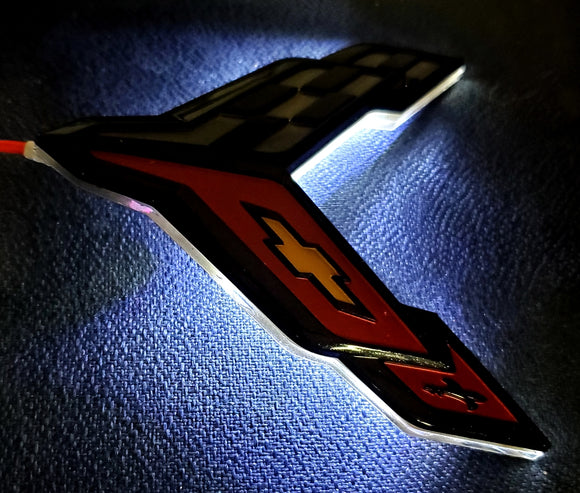 2020-2023 Chevrolet Corvette LED Front Stock Emblem Lighting Effects Carbon Flash Red