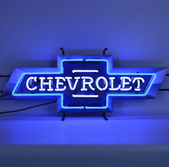 1953-2023 Chevrolet Corvette Chevrolet Bowtie Neon Sign - Blue & White W/Backing