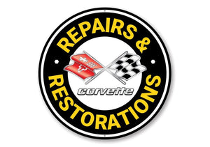 1953-2023 Chevrolet Corvette Corvette Repairs & Restoration Sign - 12in Circle