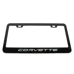 2020-2023 Chevrolet Corvette Matte Black Metal License Plate Frame w/Gloss Silver Corvette Script