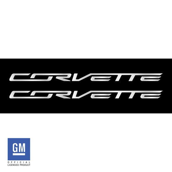 2014-2019 Chevrolet Corvette Side Skirt Vinyl Decals - Corvette Script - Chrome Brushed Steel