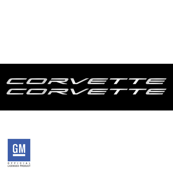 2020-2023 Chevrolet Corvette Side Skirt Vinyl Decals - Corvette Script - Chrome Brushed Steel