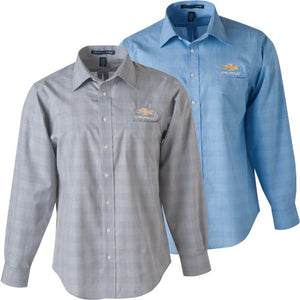 1953-2023 Chevrolet Corvette Gold Bowtie Mens Glen Plaid Shirt - White/Light French Blue - 2XL