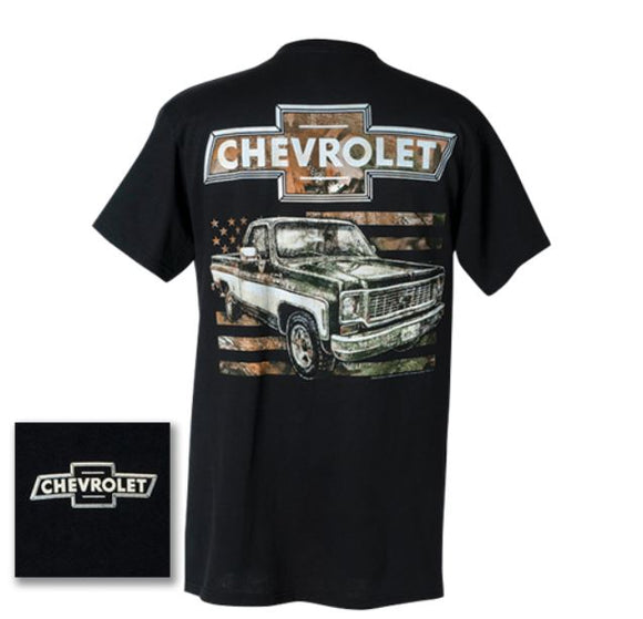 1953-2023 Chevrolet Corvette 1973 Chevy & Camo Flag T-Shirt - XL