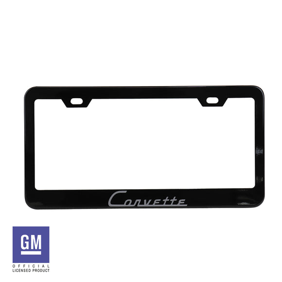 1953-1962 Chevrolet Corvette License Plate Frame - Matte Black W/Silver Corvette Script