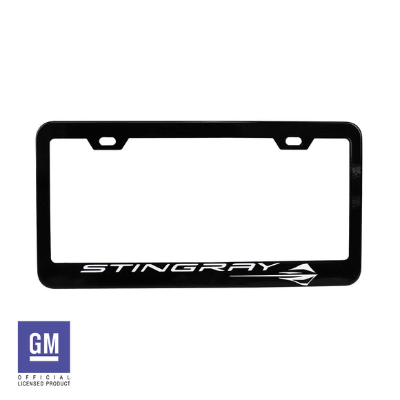 2020-2024 Chevrolet Corvette License Plate Frame - Matte Black W/White Stingray Script & Logo