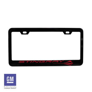 2020-2024 Chevrolet Corvette License Plate Frame - Matte Black W/Red Stingray Script & Logo