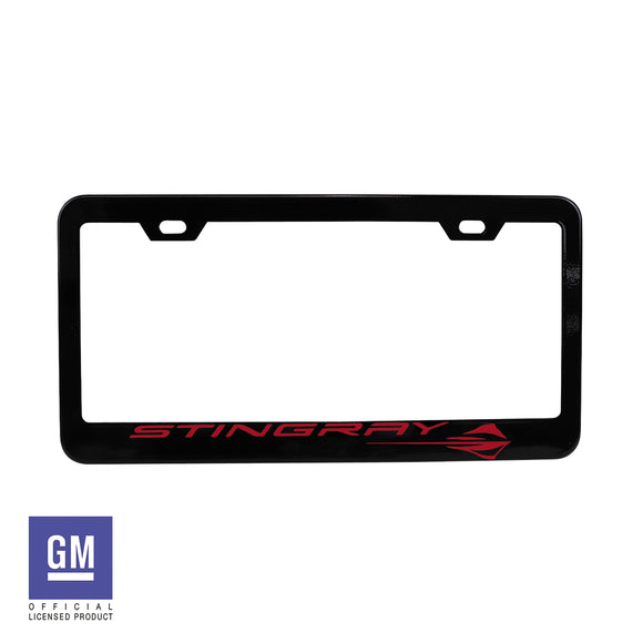 2020-2024 Chevrolet Corvette License Plate Frame - Matte Black W/Red Stingray Script & Logo