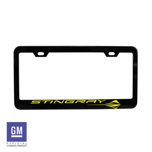 2020-2024 Chevrolet Corvette License Plate Frame - Matte Black W/Yellow Stingray Script & Logo