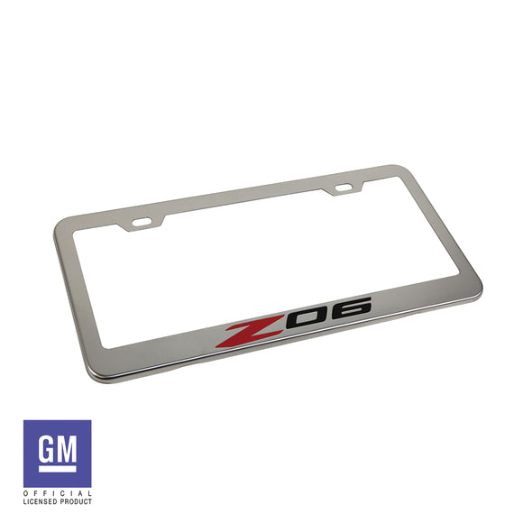 2023-2024 Chevrolet Corvette License Plate Frame - Polished SS W/Red & Black Z06 Logo