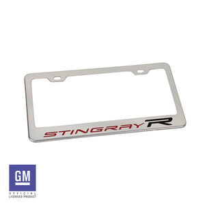 2021-2024 Chevrolet Corvette License Plate Frame - Polished SS W/Red & Black Stingray R Logo