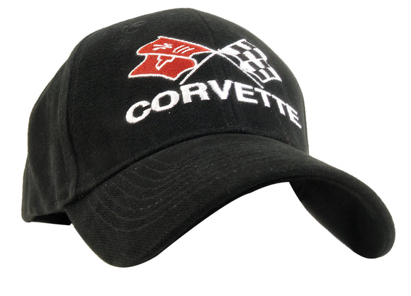 1968-1982 Chevrolet Corvette Cap. Crossed Flags Black