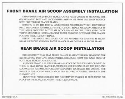 1958-1962 Chevrolet Corvette Decal. Heavy Duty Brakes Instruction