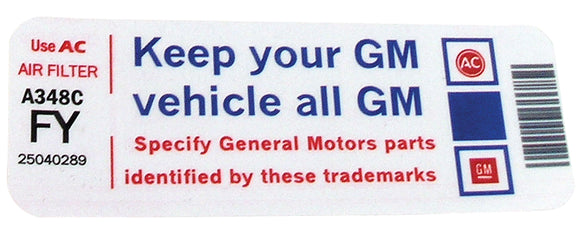 1981-1981 Chevrolet Corvette Decal. Air Cleaner - Keep Your GM Car All GM