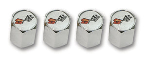 1953-1982 Chevrolet Corvette Valve Stem Caps. Chrome W/Cross Flags Logo