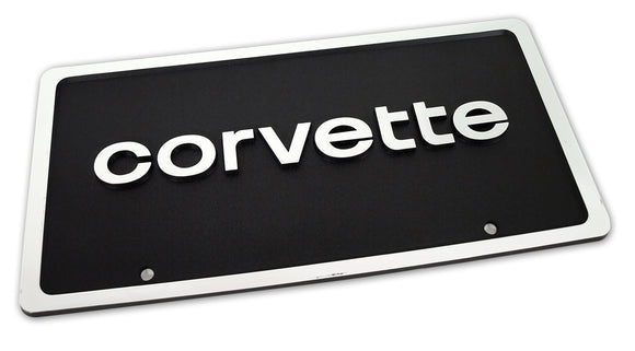 1980-1982 Chevrolet Corvette License Plate. Corvette - Black W/Silver Letters & Border