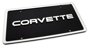 1984-1996 Chevrolet Corvette License Plate. Corvette - Black W/Silver Letters & Border