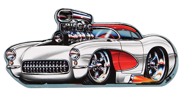 1953-2020 Chevrolet Corvette Embossed Tin Magnet - White Hotrod Vette