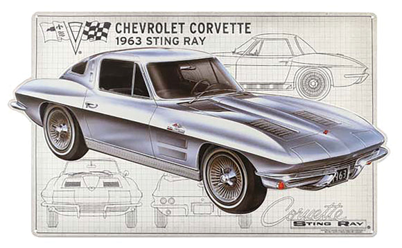 1953-2020 Chevrolet Corvette Die Cut Embossed Tin - Corvette Schematics