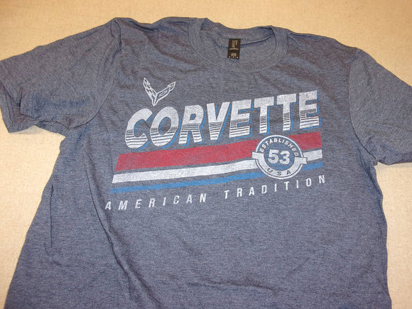 1953-2022 Chevrolet Corvette T-Shirt- Corvette American Tradition - Blue - XL