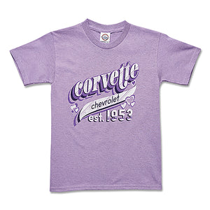 1953-2022 Chevrolet Corvette Youth Girls T-Shirt Corvette Love - Purple - Extra Small